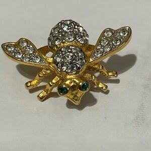Vintage Joan Rivers Gold and Silver Crystal Bee Brooch